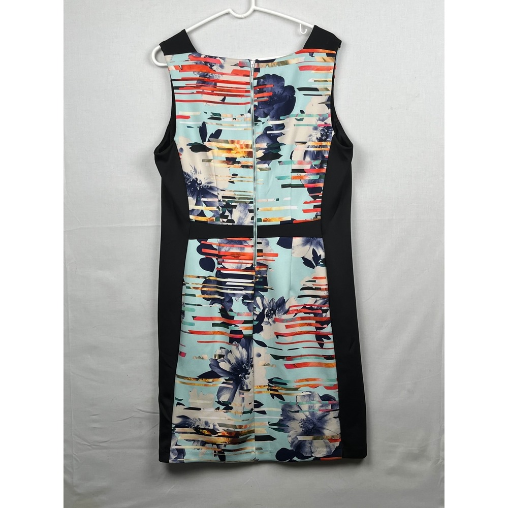 Worthington Floral Stripe Sheath Dress Womens 16 Sleeveless V-Neck Black Blue